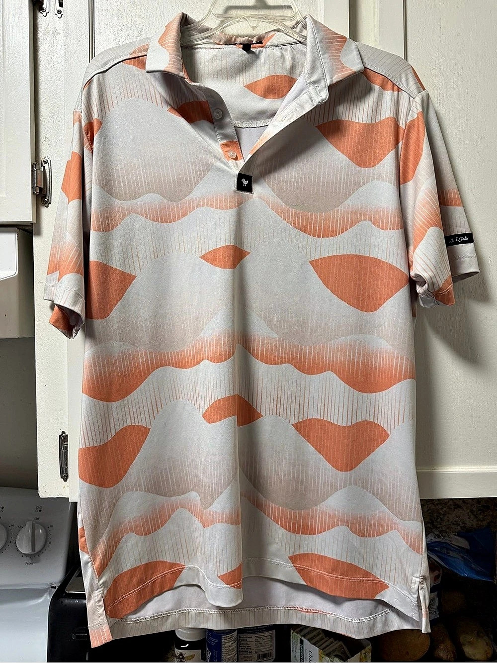 Bad Birdie Golf Polo Shirt Mens Lg White Orange Horse Print Polo Golf Shirt